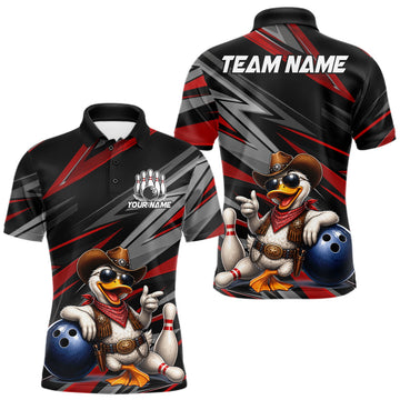 Maxcorners Personalized Team Jersey Men's Custom Cowboy Duck Bowling Polo & 1/4 Zip Shirt |Red LM0607