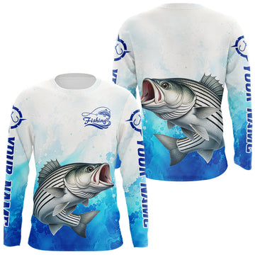 Maxcorners Striped Bass Fishing Long Sleeve Gift For Men Deep Sea Saltwater Angler Ocean Adventure LM0706