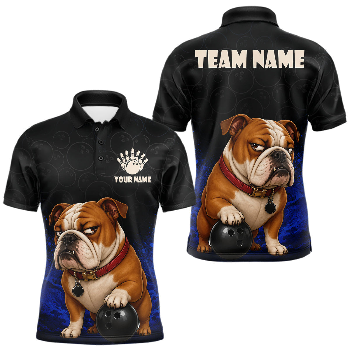 Maxcorners Custom Bulldog Bowling Men Polo Shirt, Personalized Bowling Team Name Dog Lover Bowler Gift