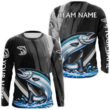 Maxcorners Personalized Black Camo Chinook Salmon Fishing Jerseys, Salmon Long Sleeve Fishing Shirts LM2602