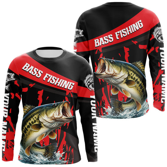 Maxcorners Custom Largemouth Bass Fishing Jerseys, Largemouth Bass Fishing Shirts Long Sleeve For Men|Red