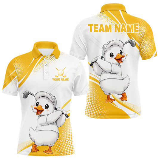 Maxcorners Funny Duck Swing Mens Golf Polo Shirt, Cute Duck Print Shirt, Sporty Animal Golf Gift LM1307
