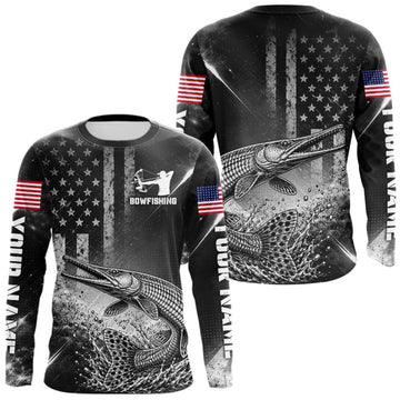 Maxcorners American Flag Bowfishing Shirt With Alligator Gar Design, Fishing Shirts Long Sleeve For Men LM1508