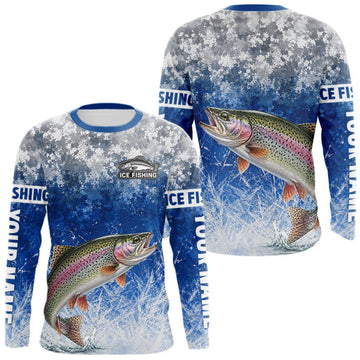 Maxcorners Ice Fishing Shirt With Rainbow Trout & Winter Camo Design, Fishing Shirt Long Sleeve For Men LM1508