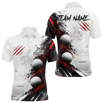 Maxcorners Personalized Skull Mens Golf Shirt Custom Name Family Team Outfits Cool Scratch Splatter Black Golf Polo LM1307