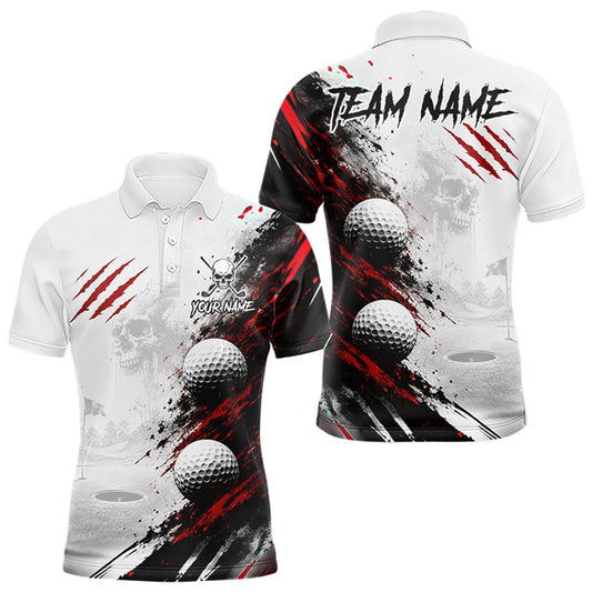 Maxcorners Personalized Skull Mens Golf Shirt Custom Name Family Team Outfits Cool Scratch Splatter Black Golf Polo LM1307
