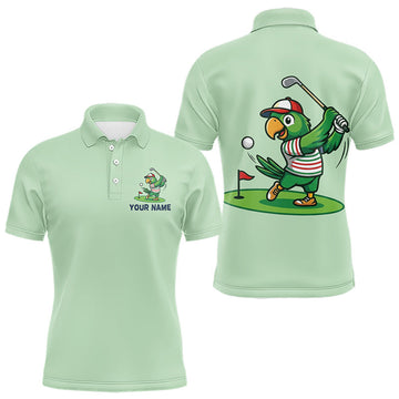 Maxcorners Personalized Mens Golf Polo Shirt Custom Name Funny Green Parrot Design|Green LM1406