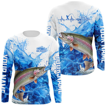 Maxcorners Rainbow Trout Fishing Shirt, Ice Fishing Long Sleeve Shirt For Men, Rainbow Trout Fishing Apparel LM1508