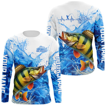 Maxcorners Yellow Perch Fishing Shirt, Ice Fishing Long Sleeve Shirt For Men, Yellow Perch Fishing Apparel LM1508