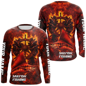 Maxcorners Red Sailfish Fishing Shirts Long Sleeve, Personalized Men's Fishing Shirt LM1501