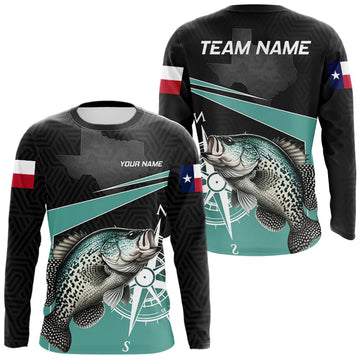 Maxcorners Texas Crappie Fishing Jersey, Texas Flag Patriot Custom Name Fishing Shirts Long Sleeve LM1903