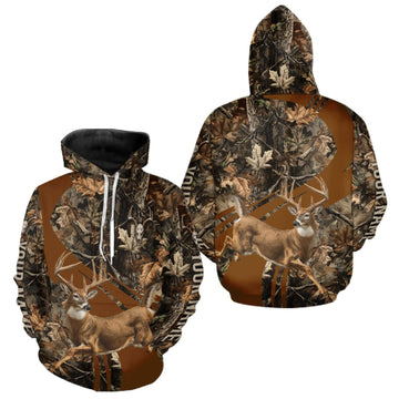 Maxcorners Personalized Whitetail Deer Hunting Shirt, Running Buck Camo Apparel, Custom Name Forest Camo Shirt LM0609