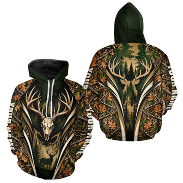 Maxcorners Best Whitetail Deer Hunting Shirt For Men Custom Deer Skull Forest Timber Camo LM1910