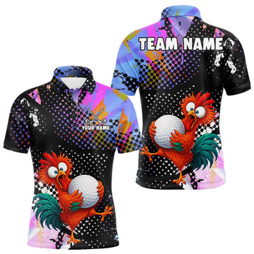 Maxcorners Custom Team Name Crazy Rooster Golf Polo Shirt Personalized Mens Performance Golf Jersey LM1705