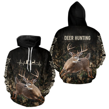 Maxcorners Personalized Deer Hunting Heartbeat 3D Clothing - Custom Name Whitetail Buck Hunter Gift LM2709