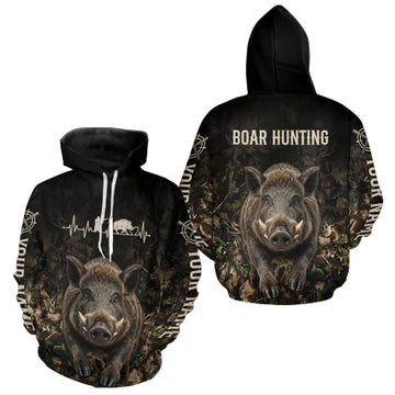 Maxcorners Personalized Hog Hunting Heartbeat 3D Clothing - Custom Name Wild Boar Hunter Gift LM2709