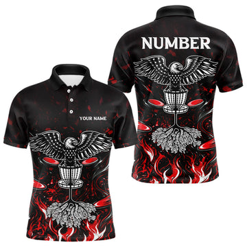 Maxcorners Personalized Disc Golf Polo Shirt With Eagle Design, Customizable Name, Unisex Sports Jersey For Men | Red LM1904