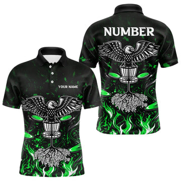 Maxcorners Personalized Mens Disc Golf Polo Shirt With Eagle Design, Customizable Name, Unisex Sports Jersey For Men | Green LM1904