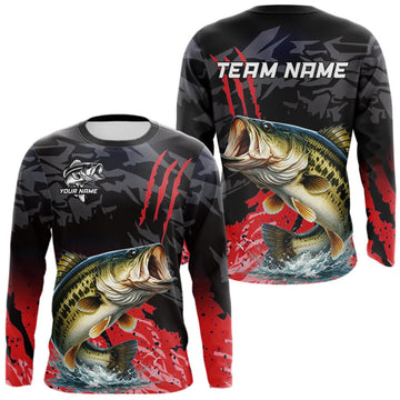 Maxcorners Largemouth Bass Fishing Jerseys For Men, Custom Bass Performance Fishing Apparel|Red LM0609