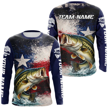 Maxcorners Personalized Bass Custom Texas Flag Performance Fishing Shirts, Bass Fishing Shirts Long Sleeve For Men LM2603