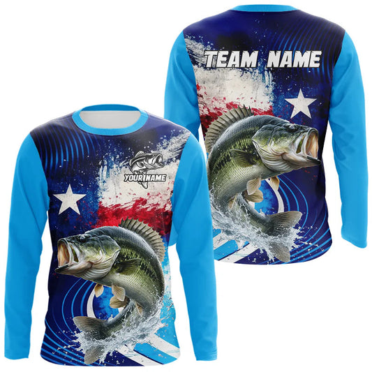Maxcorners Largemouth Bass Fishing Shirts Long Sleeve Texas Flag Custom Name Team Name, Fishing Gift LM2603