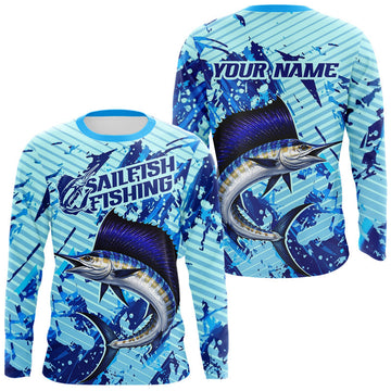 Maxcorners Custom Sailfish Saltwater Fishing Jerseys, Sailfish Fishing Shirts Long Sleeve For Men LM2603