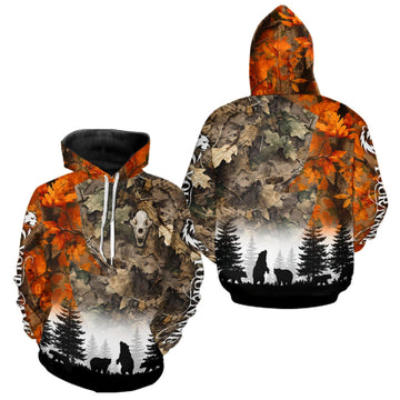 Maxcorners Bears Hunting Orange Camo Forest Custom Name 3D All Over Print Shirts Personalized LM0609