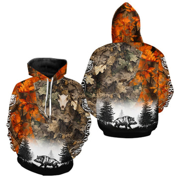 Maxcorners Boar Hunting Orange Camo Forest Custom Name 3D All Over Print Shirts Personalized LM0609