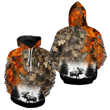 Maxcorners Moose Hunting Orange Camo Forest Custom Name 3D All Over Print Shirts Personalized LM0609