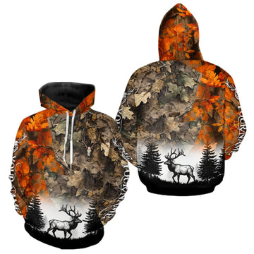 Maxcorners Elk Hunting Orange Camo Forest Custom Name 3D All Over Print Shirts Personalized LM0609