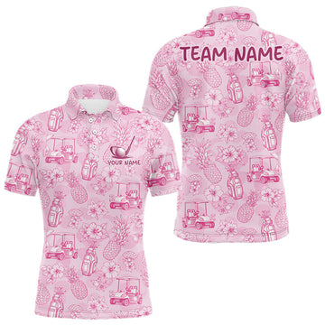 Maxcorners Funny Mens Golf Polo Shirt Pineapple Floral Golf Cart Pattern All Over Print Tropical Performance Top LM2704