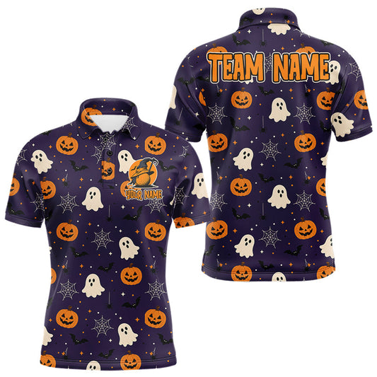 Maxcorners Personalized Funny Halloween Ghost Pumpkin Golf Polo Shirt for Men, Custom Team Jersey