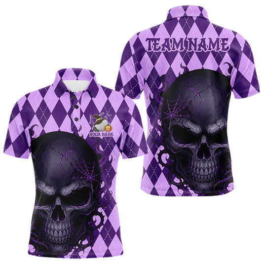 Maxcorners Personalized Custom Name Purple Skull Halloween Golf Polo Shirt for Men