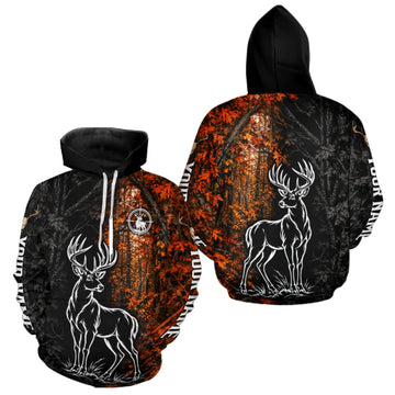 Maxcorners Custom Name Whitetail Deer Hunting Shirt, Fall Forest Camo Fall Hunter Apparel, Hunting Season LM2709