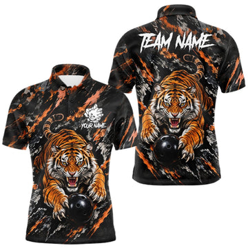 Maxcorners Custom Tiger Men Bowling Polo Shirt, Personalized Tiger And Bowling Ball Team Name Polo, Bowling Jersey LM2709