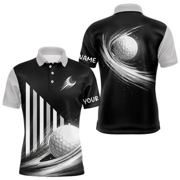 Maxcorners Personalized Gray Golf Polos Shirts For Mens Custom Golf Ball Clubs, Best Golf Gift For Golfer LM2603