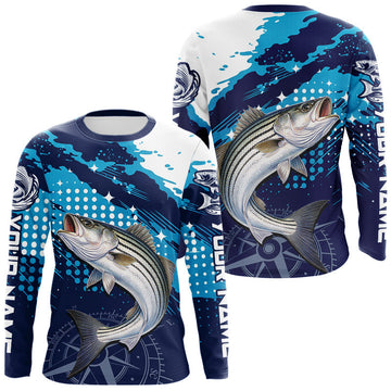 Maxcorners Custom Striped Bass Long Sleeve Fishing Shirts For Men, Design Striped Bass Fishing Jerseys LM2603
