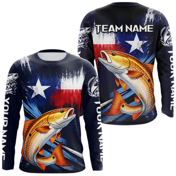 Maxcorners Personalized Redfish Long Sleeve Performance Fishing Shirts, Redfish Custom Texas Fishing Jersey LM0503