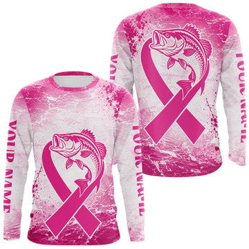 Maxcorners Pink Bass Fishing Shirt Long Sleeve, Breast Cancer Awareness Fishing Shirt, Bass Fisher Gift LM0609