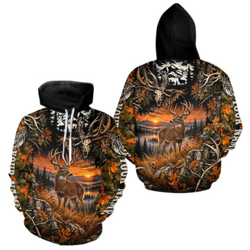 Maxcorners Personalized Deer Skull With Hunting Shirt Orange Camo Custom Name, Deer Hunting Clothes LM0410