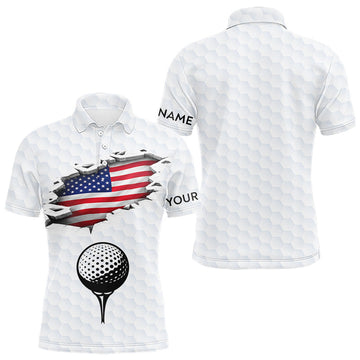 Maxcorners American Flag Personalized Golf Pattern Ball Polo Shirts Patriotic Golf Shirts For Mens LM0404