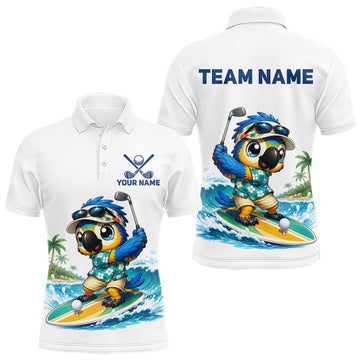Maxcorners Personalized Surfing Parrot Mens Golf Polo Shirt Tropical Beach Bird Golf Team Shirt