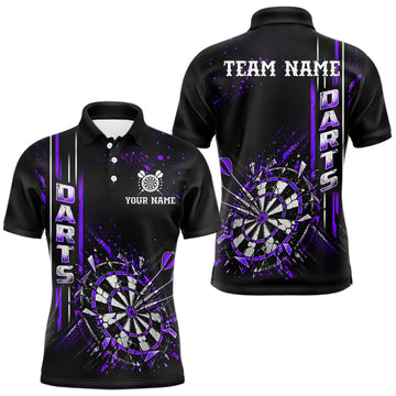 Maxcorners Purple Darts Target Shatter Polo 1/4-Zip Shirt For Men Custom Black Team Tournament Jersey