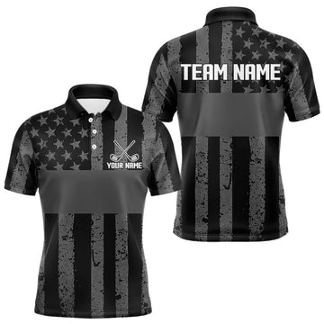 Maxcorners Black White American Flag Mens Golf Polo Shirts Custom Name, Team Name For Men Golf Gift LM1005