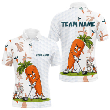 Maxcorners Rabbit Carrot Golf Polo Shirt Funny Golfer Bunny Custom Team Name Jersey LM1005