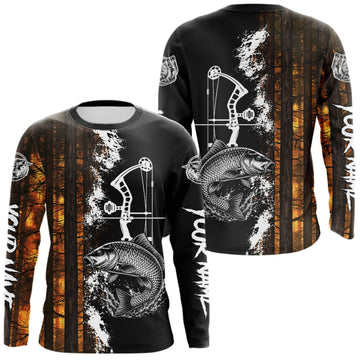 Maxcorners Men's Carp Fishing Shirts Long Sleeve Performance Shirt, Custom Forest Orange Camo Shirt LM1508