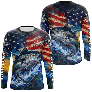 Maxcorners Tuna Fishing Shirt American Flag 3D All Over Print Long Sleeve Performance Apparel For Men LM1406