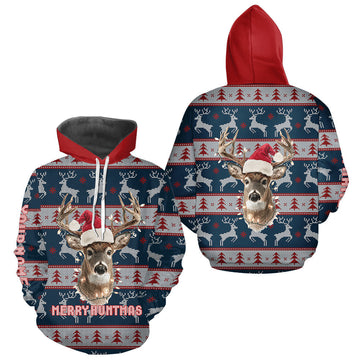 Maxcorners Funny Ugly Sweater Pattern Deer Hunting Customized Name All Over Print Shirts Christmas Shirt LM1411