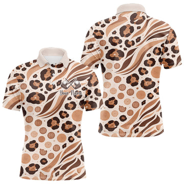 Maxcorners White Animal Mix Leopard Skin Prints Pattern Golf Shirts Custom Name For Mens LM1903