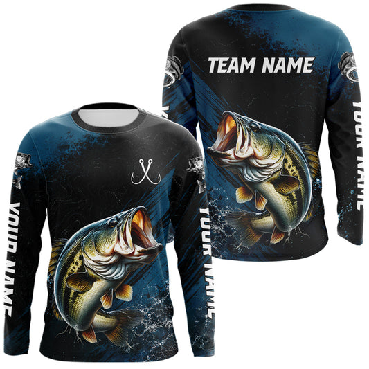 Maxcorners Custom Largemouth Bass Fishing Jersey Personalized Long Sleeve Shirt For Men LM2306